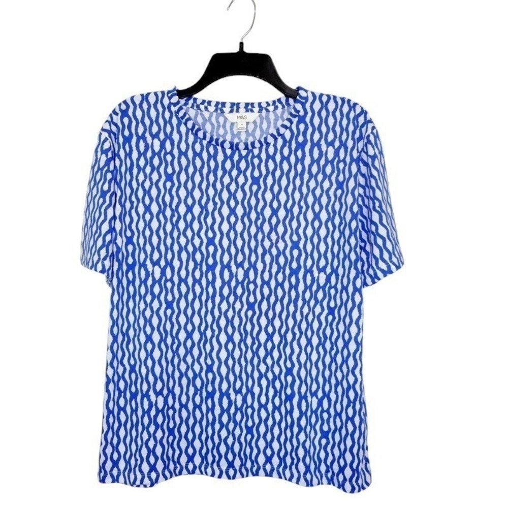 M&S Marks and Spencer Top US 8 UK 12 Purple White Abstract Wave‎ Print T-Shirt
